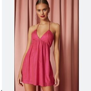 pink shimmer halter dress